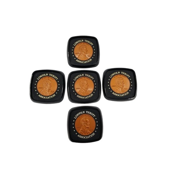 Vintage Banking Plastic Rare Coin Coasters Lincoln Thrift Association - Picture 2 of 8